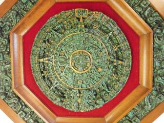Wandbild Azteken Maya Kalender Wand - Relief Steinguss Achteck Bild