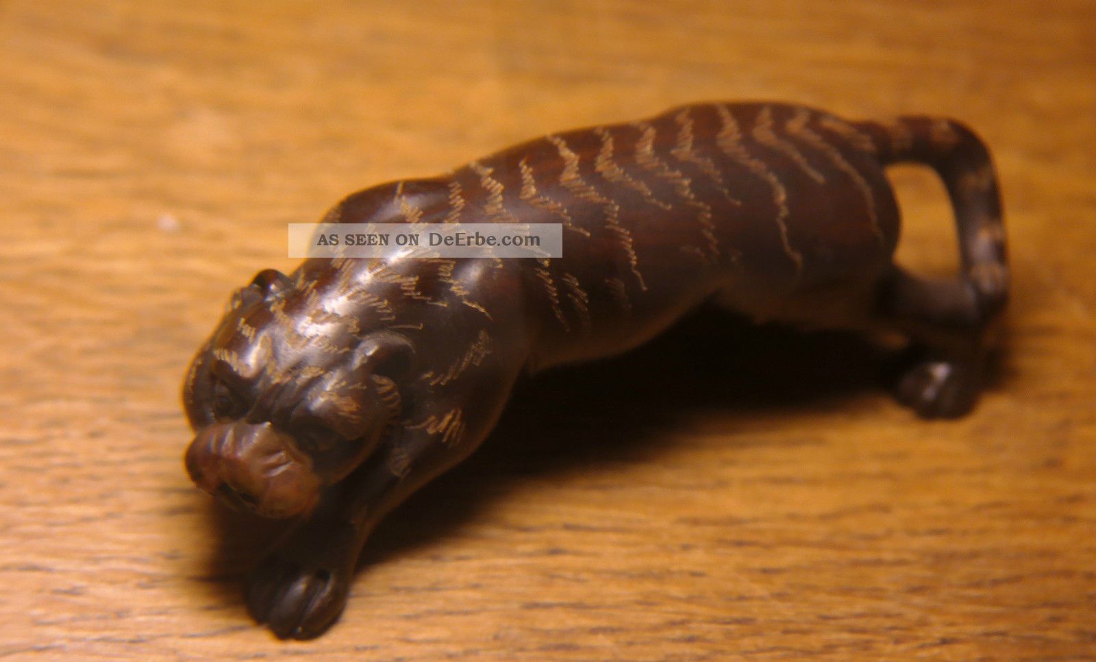 Netsuke Asiatika Japan Edle Schnitzerei Böse Wilde Katze Signiert Entstehungszeit nach 1945 Bild