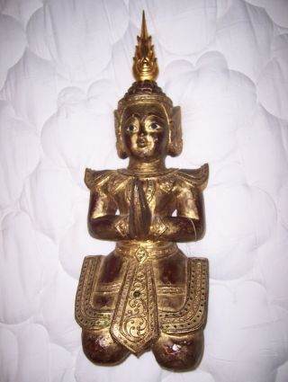 Antiker Betender Buddha Massiv Holz Gold 67 Cm Hoch Ca.  5 Kg Ausfuhr Plombe Bild