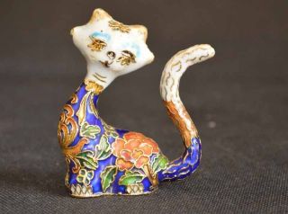 Sammeln Altes Cloisonné Handarbeit,  Persien Katze China Dekoration,  Signiert Bild