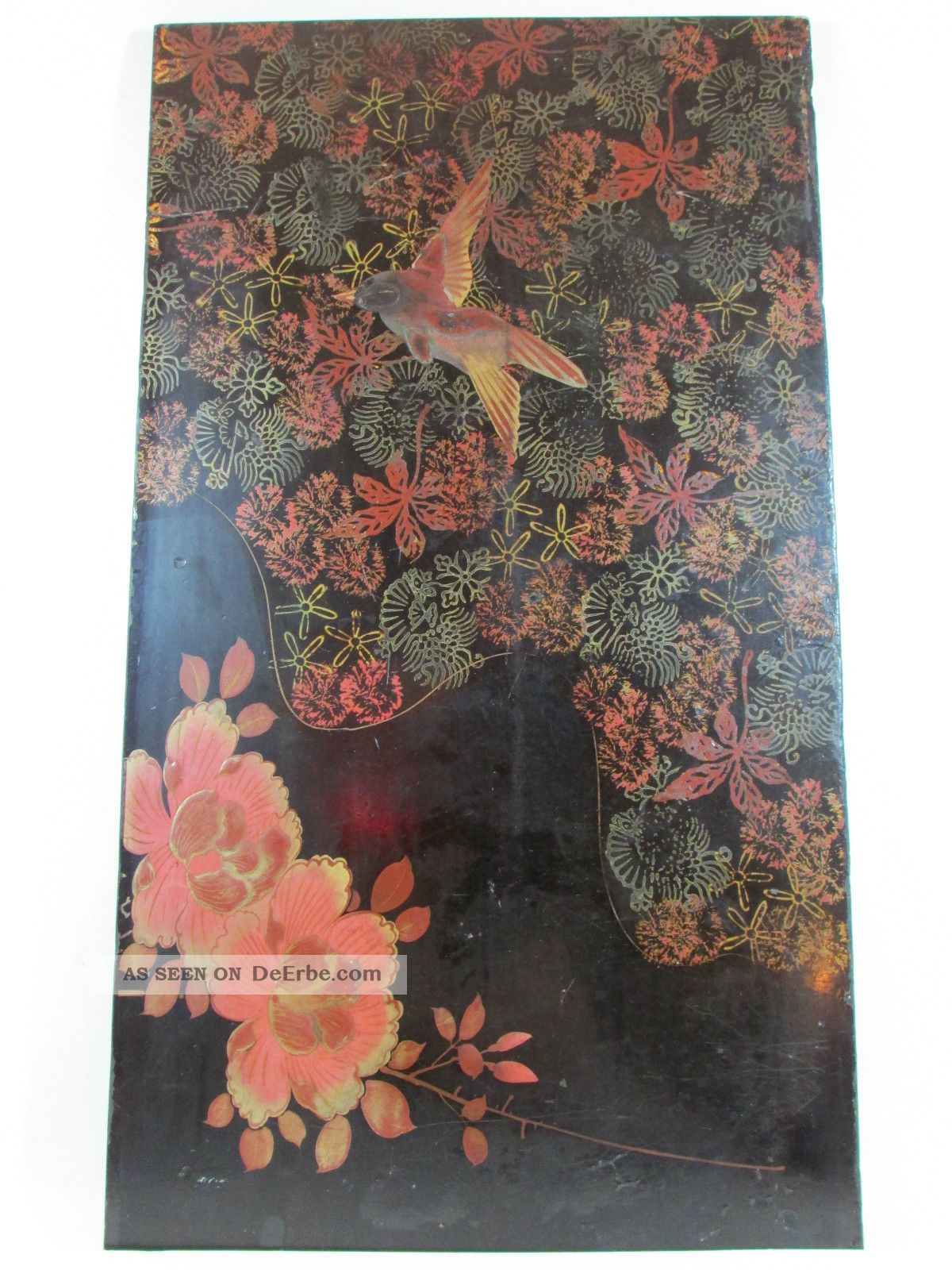 Alte Japanische Lackarbeit Auf Holz,  Kolibri,  Blüten,  Um 1900/20,  Ca.  29,  5 X 53 Cm Asiatika: Japan Bild