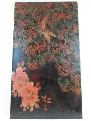 Alte Japanische Lackarbeit Auf Holz,  Kolibri,  Blüten,  Um 1900/20,  Ca.  29,  5 X 53 Cm Bild