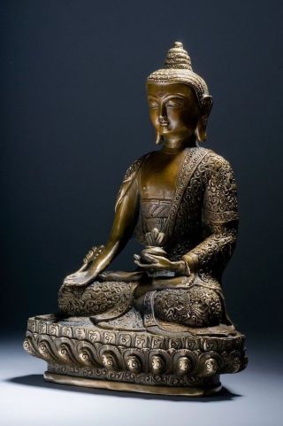 Medizin Buddha Statue Bronze Figur Tibet Buddhismus Healing Skulptur Aus Asien Bild