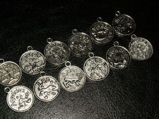 12 Silber Sternzeichen Anhänger Amulett Beads Waage,  Fische Jungfrau Alle Bild