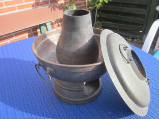 Vintage Mongolian Hot Pot Huo Guo Steamboat Fire Pot Cooker Fondue Copper Bild