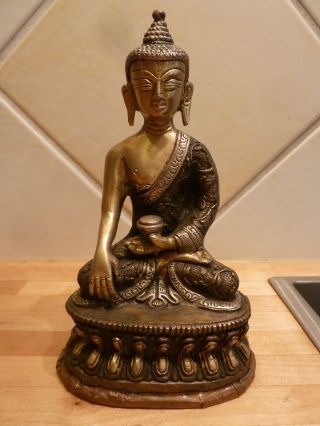 Hand Crafted Buddha Statue Tibet Buddhismus 900g Messing Silber Kupfer Nepal Bild