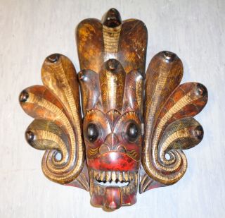 Indische Maske Mit 10 Kobras Aus Holz - Sehr Edel Antik Bild