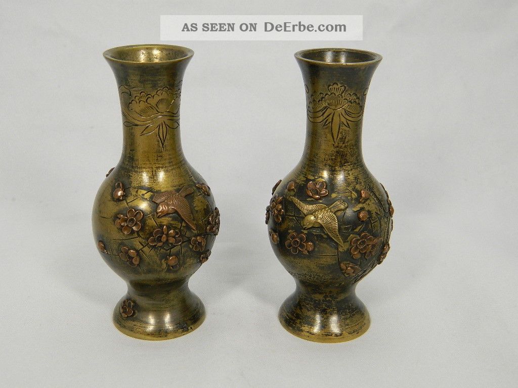 Paar Feine Miniaturvasen Aus Messing Sentoku Vase Höhe 10 Cm Meiji Japan Um 1900 Asiatika: Japan Bild