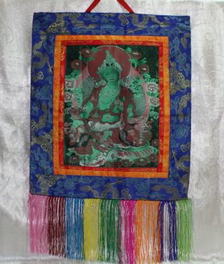 Wandbehang Im Thangka Style Grüne Tara Gewebt Tibet Indien Nepal Buddha Asien Bild