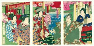 U K I Y O - E: Utag.  Kunisada Iii - Triptychon (1884) Bild