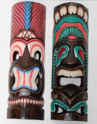 2 Hawaii Masken Südsee Style Aloha Tiki Wandmasken Maske 50cm Maskenset 51/50 Bild