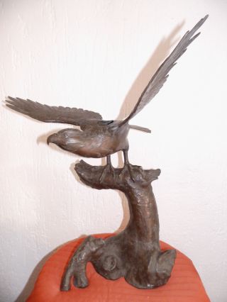 Sehr Alter Mehrteilig Bronze Adler Falke ? Japan Meiji Censer Räuchergefäß Bild