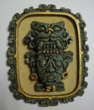 Mexiko Inka Maya Götter Kopf Im Rahmen Grüner Stein Mexico Südamerika Bild