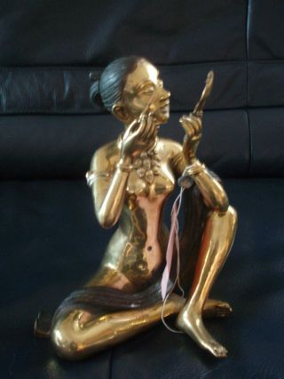 Große Messing Bronze? Figur Asiatisch Schminkende Asiatin Kunst 26 Cm Bild