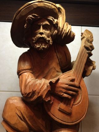 Holzfigur Handgeschnitzt Alter Mann Mit Mandoline Höhe: 52 Cm Gewicht 3.  5 Kg Bild