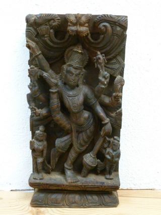 Antikes Holzrelief Vishnu Buddha Tempelfries Hausaltar Holzpanel Skulptur Indien Bild