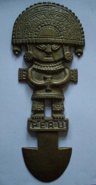 Peru Inka Maya Südamerika Gott Figur Aus Metall Wandhänger 28cm Bild