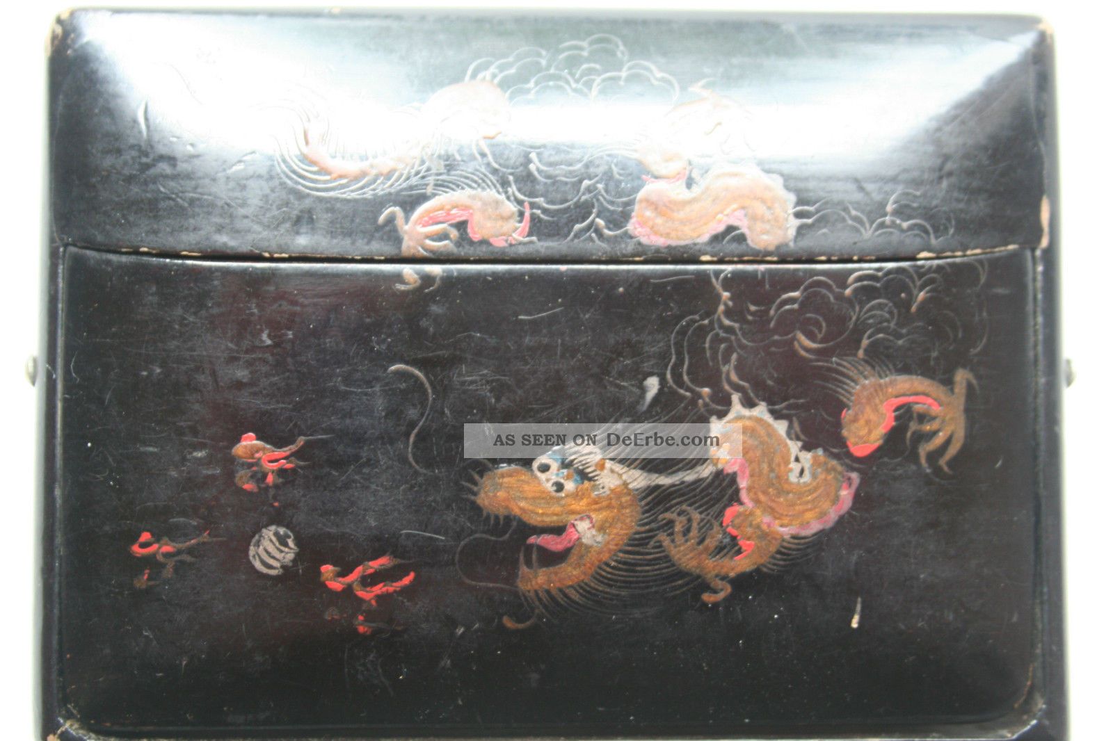Zigarettenetui Chinalack Seltenes Meisterstück Um 1920 Lackdose Mit Drachenmotiv Asiatika: China Bild