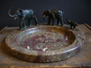 Große Marmorschale Mit 3 Elefanten Aus Bronze - Wiener Bronze? Bild