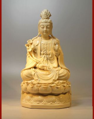 Großer Guan Yin Buddha Blanc De Chine Porzellan Skulptur China Porcelain Bild
