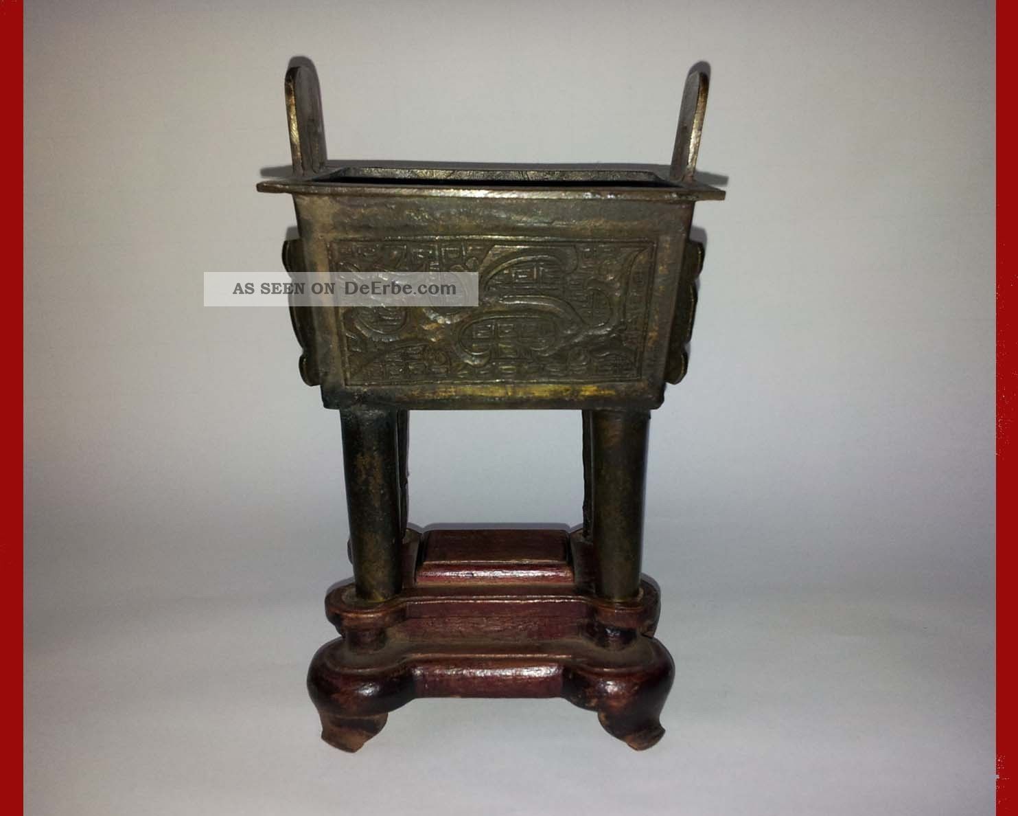 Altes Chinesisches Opfergefäß /räuchergefäß /censer,  Bronze,  Fang Ding Form Entstehungszeit nach 1945 Bild