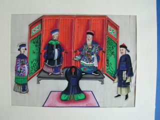 China Kaiserpaar Diener Malerei Auf Reispapier/ Ricepaper 19.  Jh Bild