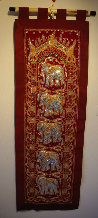 Wandbehang,  Elefanten,  Asien,  Wandteppich,  Elefantenbild Unikat,  Handarbeit Bild