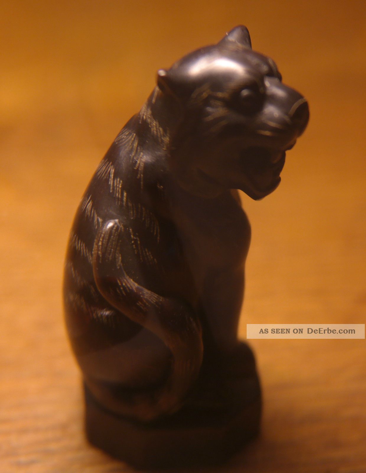Netsuke Asiatika Japan Schnitzerei Handschmeichler Signiert Wilde Katze Entstehungszeit nach 1945 Bild