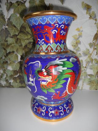 Große Cloisonne Vase - Drache - Hahn - Chinesische Vase Bild
