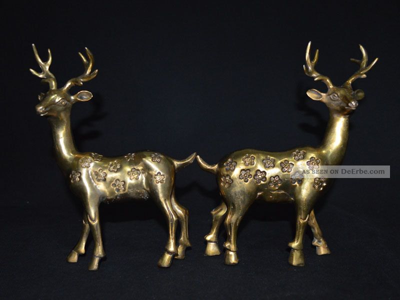 1075g Hirsch Aus China,  Messing,  Bronze,  Mystischer Erfolg Bringer,  23 Cm Asiatika: China Bild