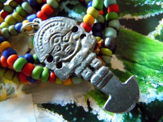 Langer,  Geprägter Maya - Anhänger - Ritual - Design - Dunkles Silber - 42x19mm - Bild
