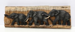 Elefantenfamilie Elefant Holz Baumstamm Wandbild Relief Skulptur 38cm Nr.  31 Bild
