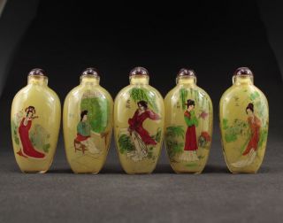 Schöne 5 X Glas Edeldame Adlige Snuff Bottles,  China Selten Bild