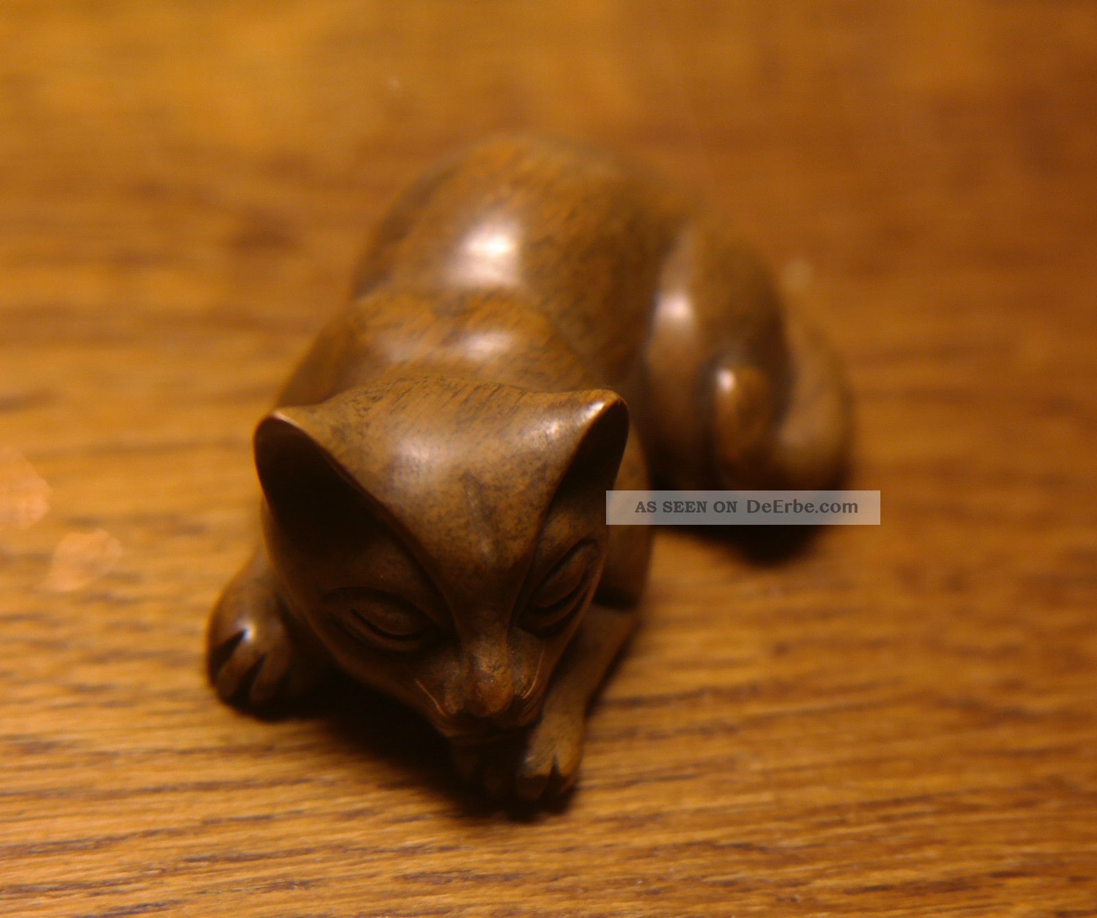 Netsuke Asiatika Japan Schnitzerei Katze Handschmeichler Signiert Entstehungszeit nach 1945 Bild