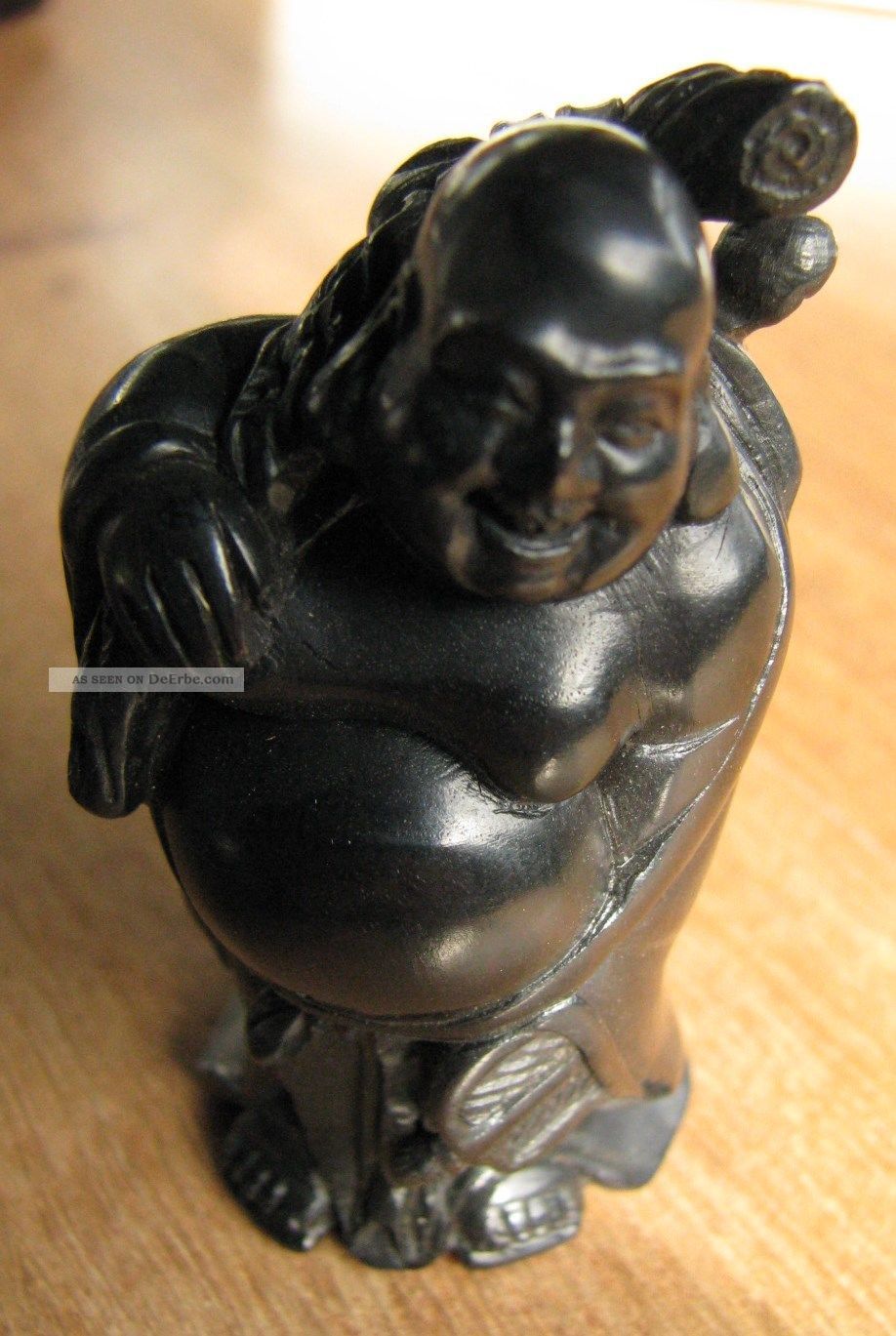 Netsuke Asiatika Japan Edle Schnitzerei Holz Buddha Auf Wanderschaft; Signier Entstehungszeit nach 1945 Bild