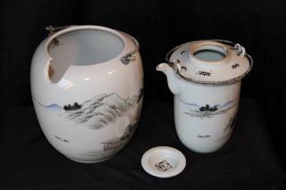 Chines.  Teekanne M.  Wärmebehälter,  Porzellan Mit Eisenhenkel,  Qing - Dynastie Bild