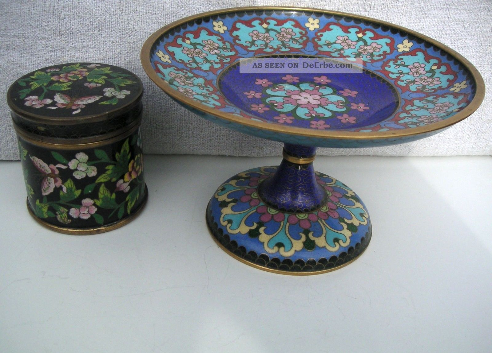 2 Alte Teile Cloisonne - Metall,  China Um 1900,  Fussschale,  Teedose Asiatika: China Bild