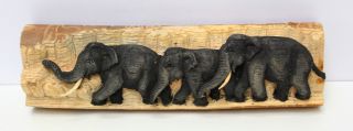 Elefantenfamilie Elefant Holz Baumstamm Wandbild Relief Skulptur 38cm Nr.  27 Bild