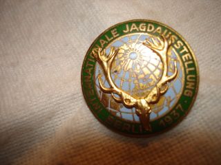 Jagdabzeichen 3.  Reich Jagdausstellung Berlin Email Medaille Geweih Messing Jagd Bild