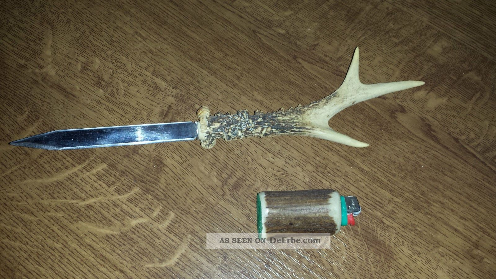 Alter Brieföffner Mit Horngriff Und Feuerzeughalterung Aus Horn Jagd & Fischen Bild