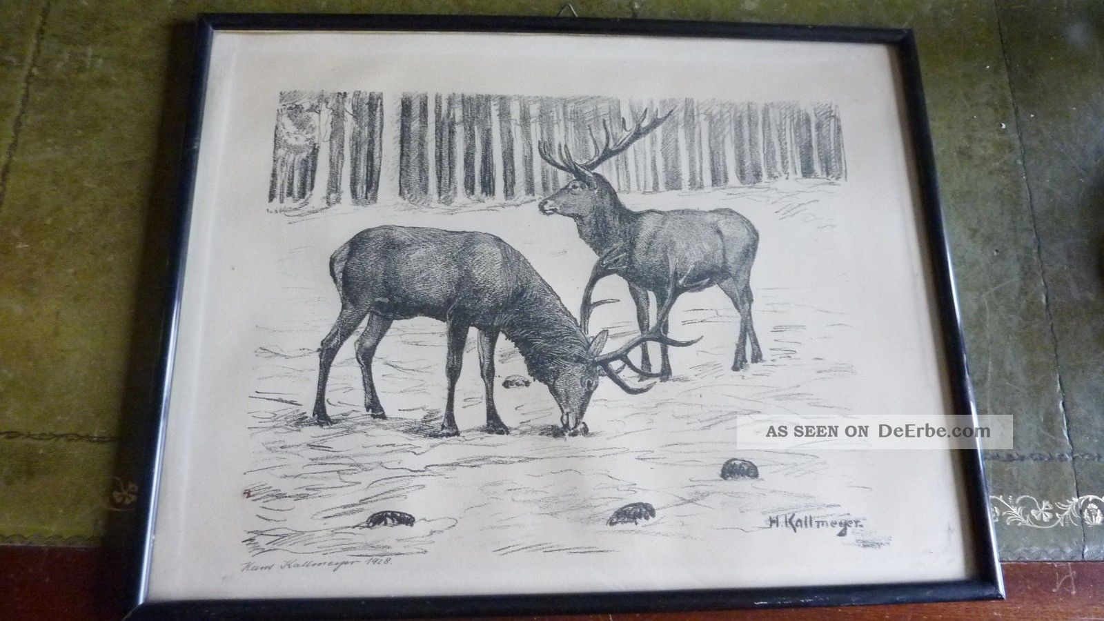 Hans Kallmeyer 1892 - 1961 Hirsche Auf Lichtung Sign Und Datiert 1928 Originaldrucke 1900-1949 Bild