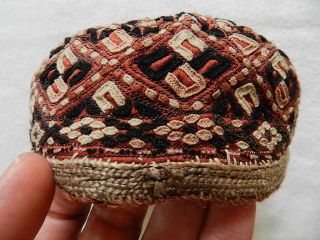 Antik Orient Torkman Hut Mütze Persien Islamic Embroidered Cap Seide Ca 80 Jahre Bild