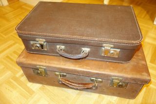 2x Alter Lederkoffer Echt Leder Antik Vintage Oldtimer Koffer Cognac Reise Braun Bild