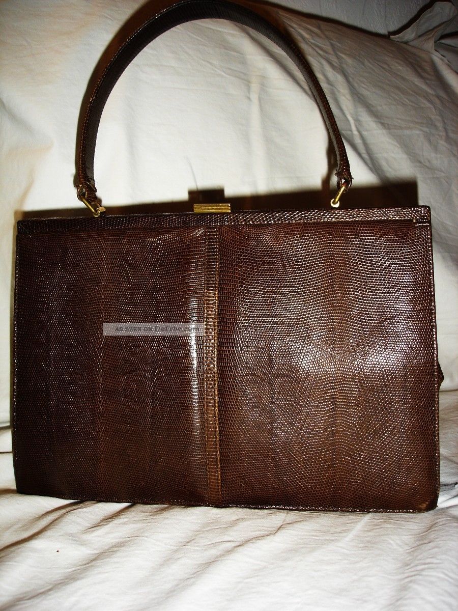 Vintage Tasche Echt Leder Echt Eidechse Reptil Um 1950 Erhalten,  Spiegel Accessoires Bild