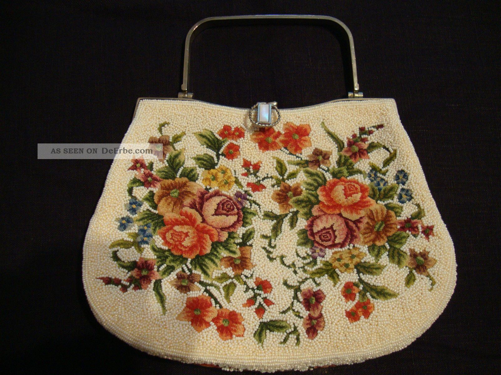 Wunderschöne Antike Abendtasche Mit Perlen Und Perlmutt RaritÄt Accessoires Bild