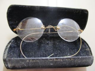 Alte Brille,  Typische Nickelbrille,  Fassung Bronziert - Messingfarben,  Im Etui Bild