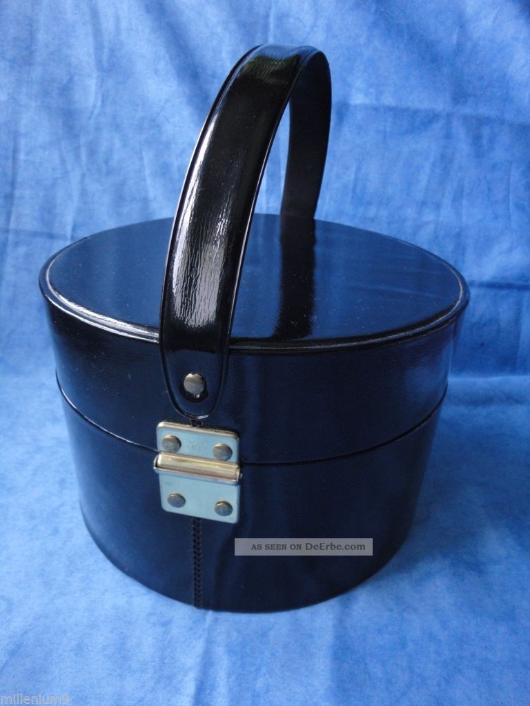 Hutschachtel Koffer Perücken Box Rund Lackleder Schwarz Rot ...