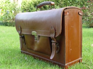 Alter Vintage Echt Leder Bord Koffer,  40 / 50 Er Jahre,  Sehr Robust Verarbeitet Bild