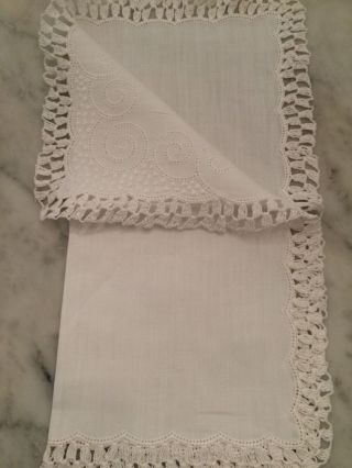 Taschentuch Umhäkelt,  Vintage,  Weiß/weiß,  Handarbeit Bild