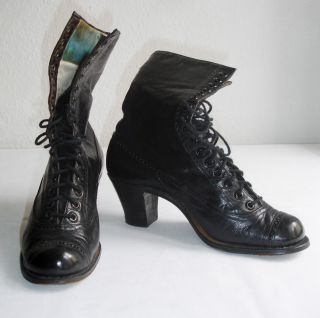 Historische Schuhe Gr.  35,  36,  Jugendstil,  Schwarzes Leder,  Stiefeletten Bild